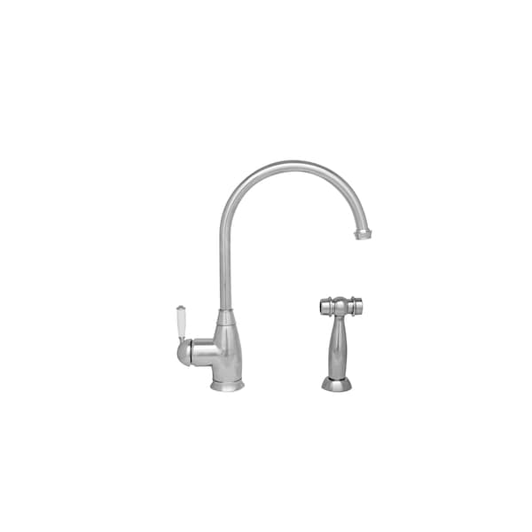 Whitehaus Sgl Lvr Faucet W/ Long Gooseneck Spout, Porcelain Sgl Lvr Handle And Br WHQNP-34682-C - main